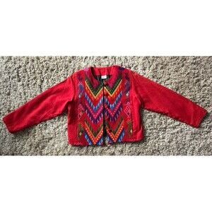 Vintage 80s Cropped Guatemalan Folk Jacket red, multicolor embroidery size M